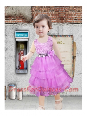 Morden A-Line Lilac Ruffled Layers Flower Girl Dress with Scoop