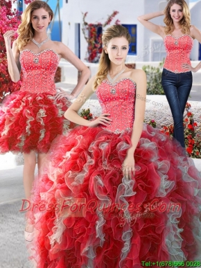 Modest Organza Detachable Quinceanera Dresses with Beading and Ruffles