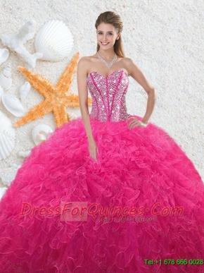 2016 Beautiful Sweetheart Hot Pink Quinceanera Dresses with Beading