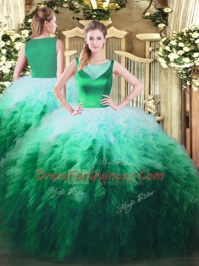 Charming Multi-color Scoop Neckline Beading and Ruffles Quinceanera Gown Sleeveless Zipper