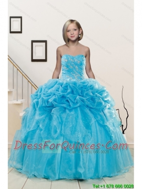 Popular Aqua Blue Little Girl Pageant Dress with Appliques and Pick Ups for 2015