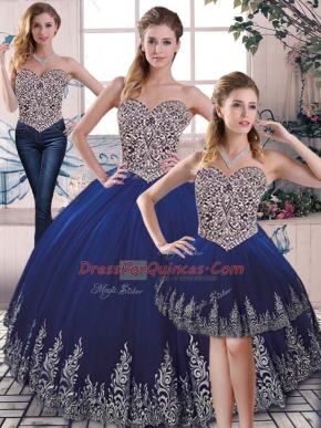 Super Tulle Sweetheart Sleeveless Lace Up Embroidery Quinceanera Dresses in Royal Blue