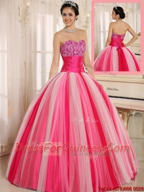 Best Multi Color Strapless Lace Up Quincanera Dresses