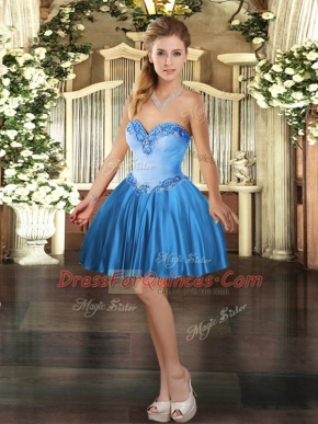 Pretty Baby Blue Lace Up Sweetheart Beading Satin Sleeveless