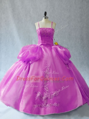 Sleeveless Floor Length Appliques Lace Up Sweet 16 Dress with Lilac