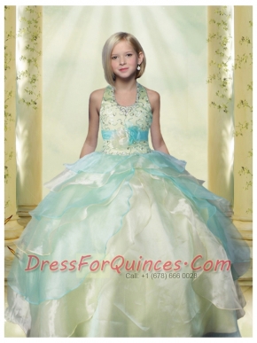 Yellow Green Little Girl Pageant Dresses With Beading Hand Made Flower