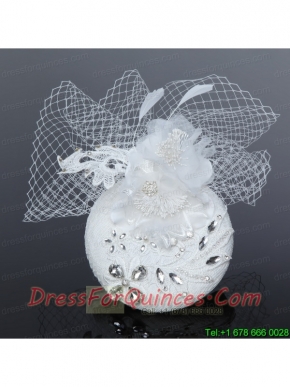 Cute White Tulle and Lace Rhinestone 2014 Hat Hair Ornament