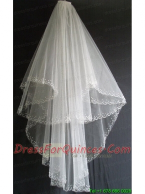 Embroidery and Beading Decorate Tulle Two Layers Wedding Veils