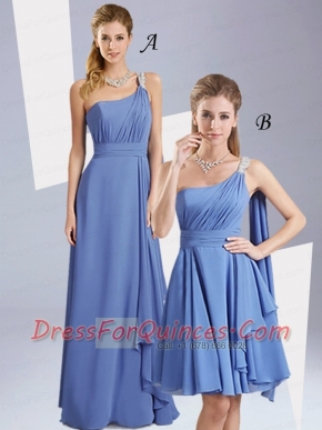New Style Beading Ruching Dama Dresses with One Shoulder