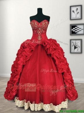 Comfortable Red Big Puffy Quinceanera Dress with Beading and Pick Ups