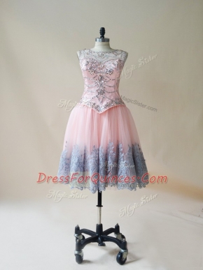 Cute Sleeveless Lace Up Mini Length Beading and Appliques Party Dresses