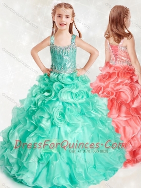 Wonderful Beaded and Ruffled Mini Quinceanera Dress in Turquoise