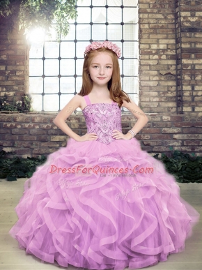 Custom Designed Straps Sleeveless Lace Up Child Pageant Dress Lavender Tulle