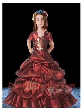 2014 Fashionable Straps Sequins Little Girl Pageant Dresses with Pick-ups