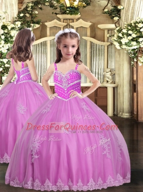 Elegant Lilac Straps Neckline Appliques Pageant Dress for Teens Sleeveless Lace Up