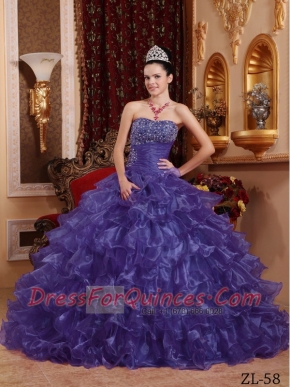 Fashionable Purple Ball Gown  Floor-length Organza Beading Cheap Quinceanera Dresses