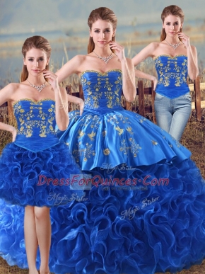 Chic Sweetheart Sleeveless Fabric With Rolling Flowers Sweet 16 Dress Embroidery and Ruffles Lace Up