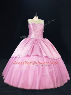 Chic Scoop Sleeveless Lace Up Ball Gown Prom Dress Pink Tulle