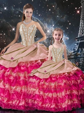 Sleeveless Floor Length Beading and Ruffles Lace Up Quinceanera Gown with Multi-color