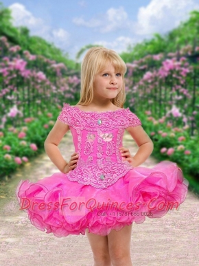 2014 Scoop Mini-length Beading Pretty Little Girl Dress in Rose Pink
