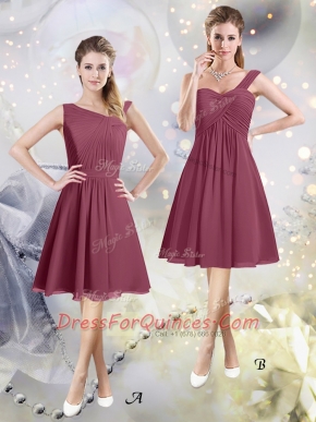 A-line Dama Dress Burgundy Asymmetric Chiffon Sleeveless Knee Length Zipper