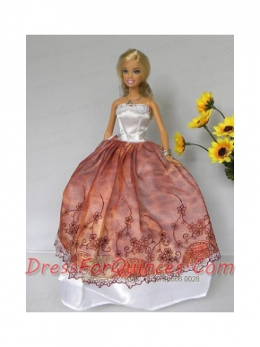 Elegant Rust Red and White Strapless Lace Made to Fit the Barbie Doll