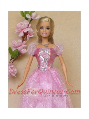 Sweet Rose Pink Short Sleeves Handmade Party Clothes Fashion Dress For Noble Barbie