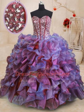 Sleeveless Lace Up Floor Length Beading and Ruffles 15 Quinceanera Dress