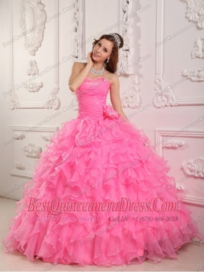 Rose Pink Ball Gown Sweetheart Floor-length Organza Beading Quinceanera Dress
