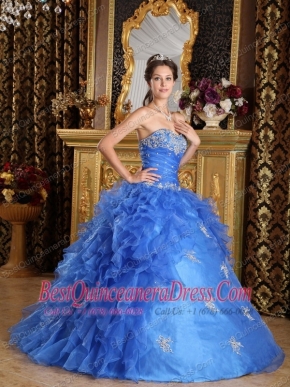 Blue Ball Gown Sweetheart Floor-length Ruffles Organza Quinceanera Dress