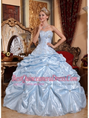Baby Blue Ball Gown Sweetheart Floor-length Taffeta Embroidery with Beading Quinceanera Dress