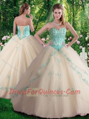 Hot Sale A Line Appliques Sweet 16 Dresses in Champagne
