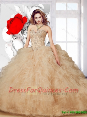 Beautiful Champagne 2015 Summer Ball Gown Sweet 16 Dress with Beading and Ruffles