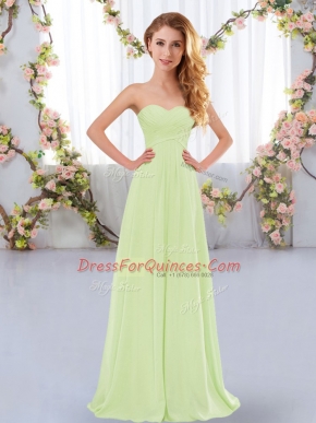 Flirting Floor Length Yellow Green Quinceanera Dama Dress Sweetheart Sleeveless Lace Up