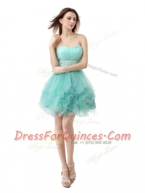 Fine Sleeveless Zipper Mini Length Beading and Ruffled Layers Prom Party Dress