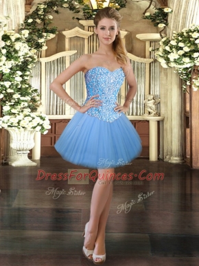 Sleeveless Lace Up Mini Length Beading Prom Gown