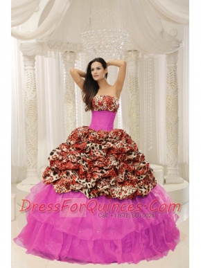 Modest Multi-color Lace-up Organza Leopard Beaded Decorate Quinceanera Dress