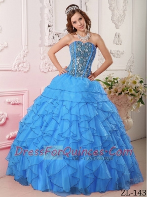 Elegant Aqua Blue Ball Gown Sweetheart Organza Beading Quinceanera Dress