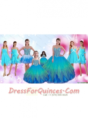 Perfect Beaded Multi Color Quinceanera Dresses and Aqua Blue Dama Dresses and Cute Straps Little Girl Dresses and Sexy Short Prom Dresses