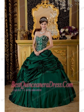 Popular Ball Gown Sweetheart Floor-length Taffeta Embroidery Dark Green Quinceanera Dress