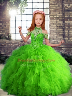 Affordable Tulle Sleeveless Floor Length Pageant Dress for Girls and Beading and Ruffles