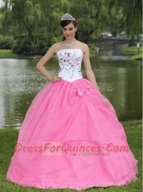 Quinceanera Dress Embroidery Decorate Rose Pink With Strapless Skirt