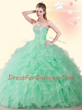 Perfect Apple Green Sleeveless Beading Floor Length Quinceanera Gown