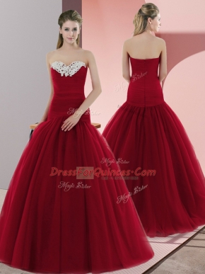 Floor Length Red Prom Gown Sweetheart Sleeveless Zipper
