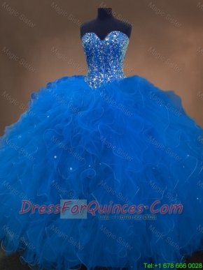 Discount Sweetheart Beaded Blue Quinceanera Dresses with Ruffles