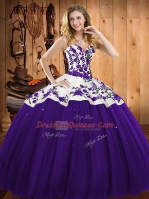 On Sale Sleeveless Lace Up Floor Length Embroidery Quinceanera Dress
