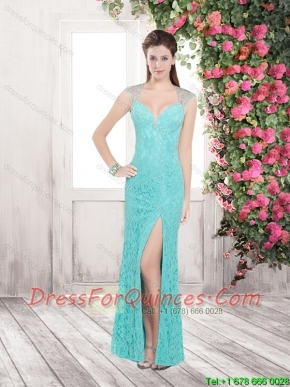 New Arrivals Column Straps Laced Prom Dresses in Turquoise