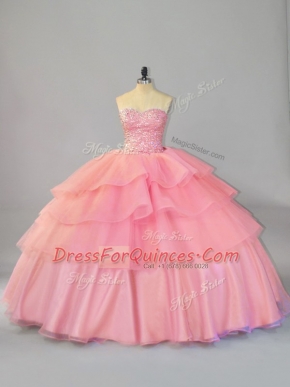 High Quality Sleeveless Brush Train Beading and Ruffles Lace Up Sweet 16 Quinceanera Dress