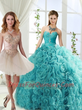 Elegant Big Puffy Rolling Flowers Detachable Quinceanera Gowns with Beading and Appliques