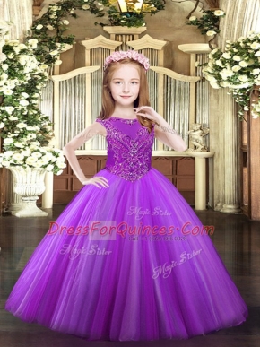 Superior Lavender Ball Gowns Beading Pageant Gowns Zipper Tulle Sleeveless Floor Length